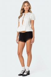 Serene Charm Puff Sleeve Tie Top